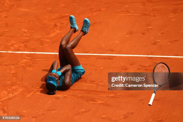 Cori Gauff of The United States celebrates victory during the girls singles final against Caty McNally of The United States during day fourteen of...