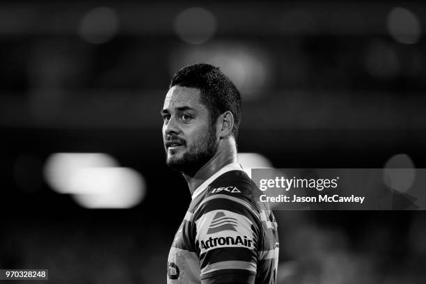 Jarryd Hayne of the Eels looks on during the round 14 NRL match between the Parramatta Eels and the North Queensland Cowboys at TIO Stadium on June...