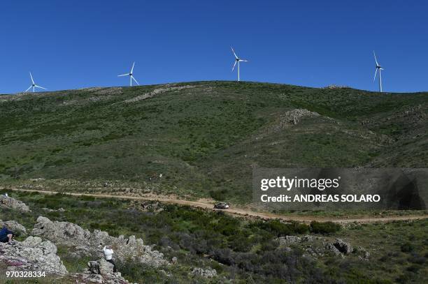 Finnish driver Esapekka Lappi and co-driver Janne Ferm, steer their Toyota Yaris WRC, during the third day of the 2018 FIA World Rally Championship,...