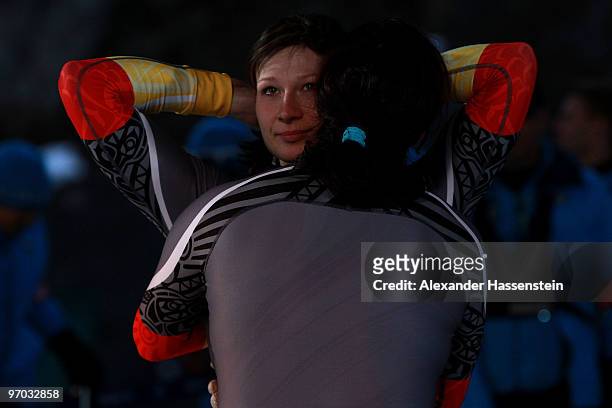 Sandra Kiriasis and Christin Senkel of Germany of Germany 1 look dejected after the women's bobsleigh on day 13 of the 2010 Vancouver Winter Olympics...