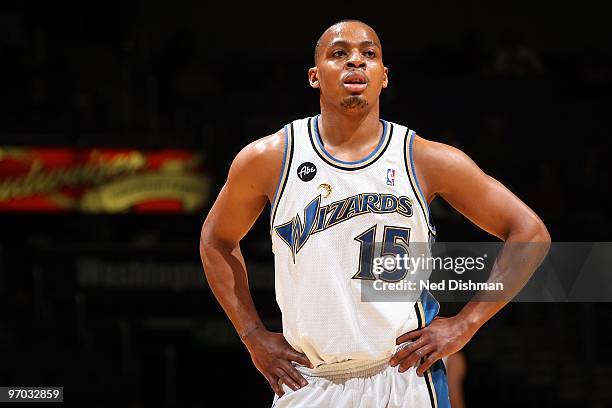 Randy Foye of the Washington Wizards stands on the court during the game against the Minnesota Timberwolves on February 17, 2010 at the Verizon...