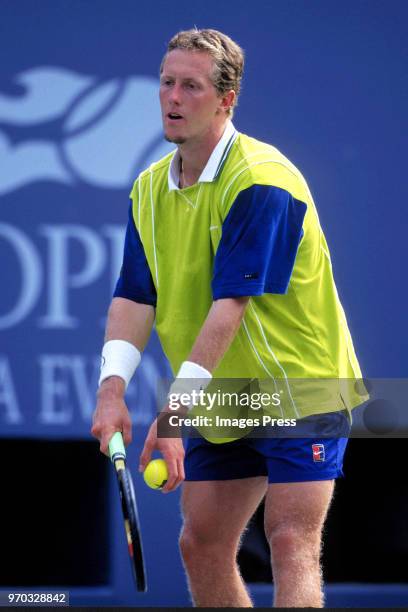 Jonas Bjorkman plays tennis at the US Open circa 1997 in New York City. (Photo by PL Gould/Images/Getty Images