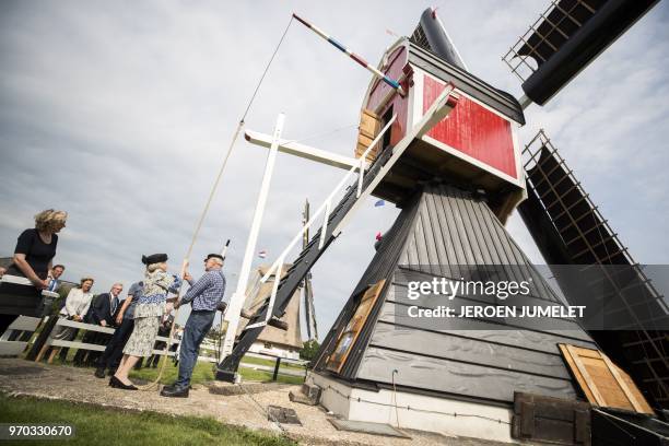 Dutch Princess Beatrix attends the opening of the Mill of 'Polder Buitenweg' in Oud-Zuilen, on June 9, 2018. The smallest mill in the province of...