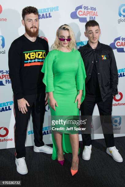 Jack Patterson, Grace Chatto and Luke Patterson from Clean Bandit attend the Capital Summertime Ball 2018 at Wembley Stadium on June 9, 2018 in...