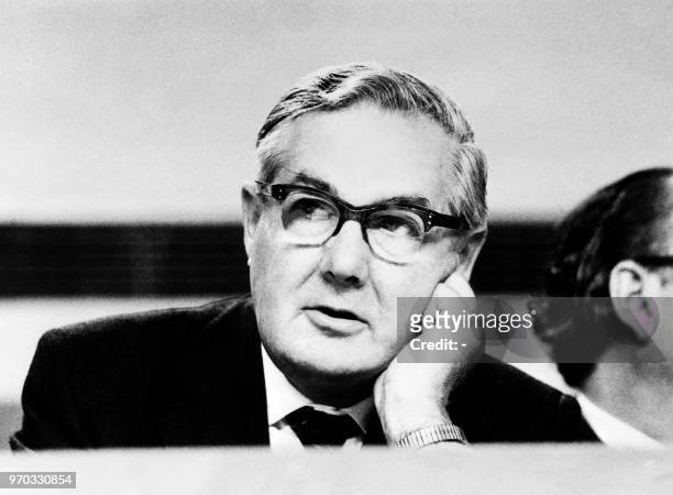 British Shadow Home Secretary James Callaghan, attends the Congress of the Labour party in October 1971, in Brighton.