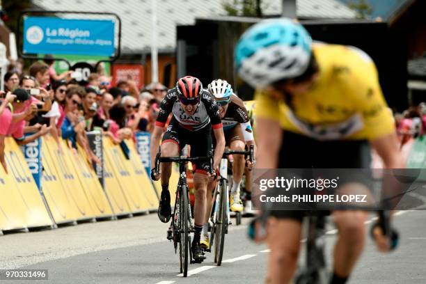Britain's Geraint Thomas looks back over his shoulder as he places second ahead of Ireland's Daniel Martin and France's Romain Bardet of the sixth...