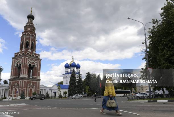View of the five-domed cathedral of Archangel Michael in Bronnitsy near Moscow on June 9 ahead of the Russia 2018 World Cup.