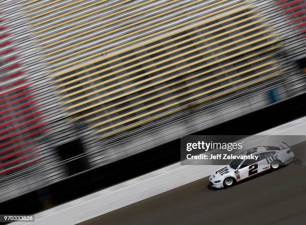 Brad Keselowski, driver of the Miller Lite Ford, practices for the Monster Energy NASCAR Cup Series FireKeepers Casino 400 at Michigan International...