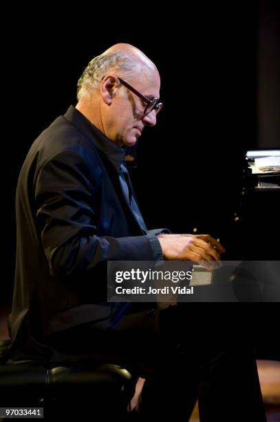 Michael Nyman perform on stage at Palau De La Musica on February 24, 2010 in Barcelona, Spain.