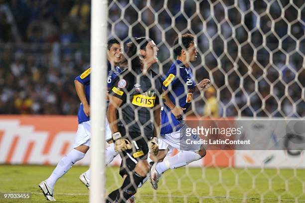Player Kleber of Cruzeiro celebrates his scored goal during their soccer match against Colo Colo as part of 2010 Libertadores Cup at Minerao stadium...