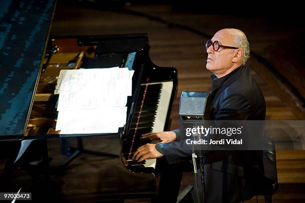 Michael Nyman perform on stage at Palau De La Musica on February 24, 2010 in Barcelona, Spain.