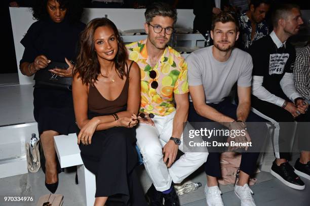 Alesha Dixon, Darren Kennedy and Jim Chapman attend the Oliver Spencer Catwalk Show SS 2019 during London Fashion Week Men's June 2018 at 180 The...