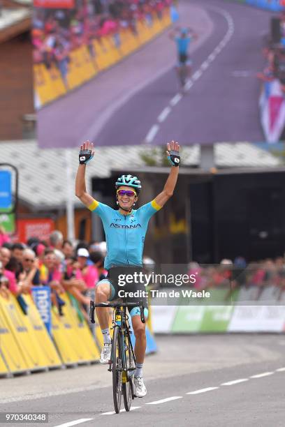 Arrival / Pello Bilbao of Spain and Astana Pro Team / Celebration / during the 70th Criterium du Dauphine 2018, Stage 6 a 110km stage from Frontenex...