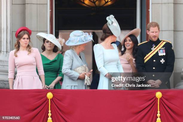 Princess Beatrice, Princess Eugenie, Camilla, Duchess Of Cornwall, Catherine, Duchess of Cambridge, Meghan, Duchess of Sussex and Prince Harry, Duke...