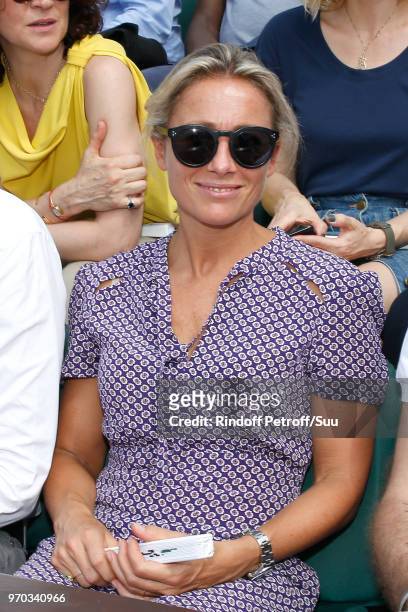 Journalist Anne Sophie Lapix attends the Women Final of the 2018 French Open - Day Fourteen at Roland Garros on June 9, 2018 in Paris, France.