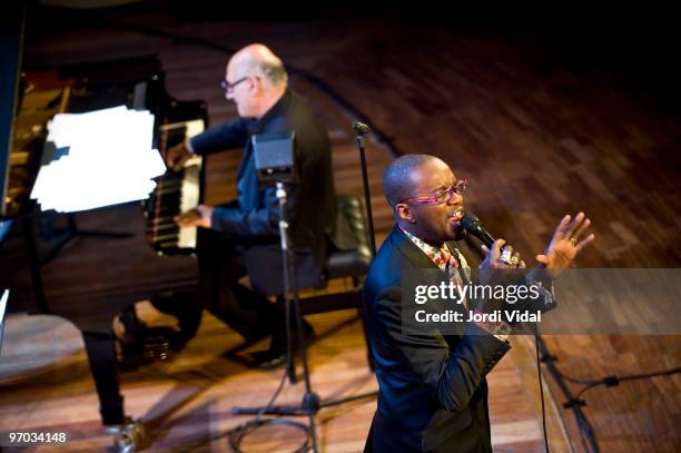 Michael Nyman and David McAlmont perform on stage at Palau De La Musica on February 24, 2010 in Barcelona, Spain.
