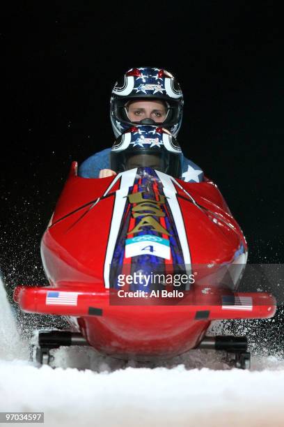 Shauna Rohbock and Michelle Rzepka of the United States in USA 1 compete during the womens bobsleigh on day 13 of the 2010 Vancouver Winter Olympics...
