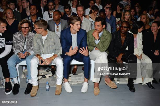 Marcus Butler, Dougie Poynter, Oliver Proudlock, Toby Huntington-Whiteley, David Gandy, Vas J Morgan, Betty Bachz and Caroline Rush attends the...