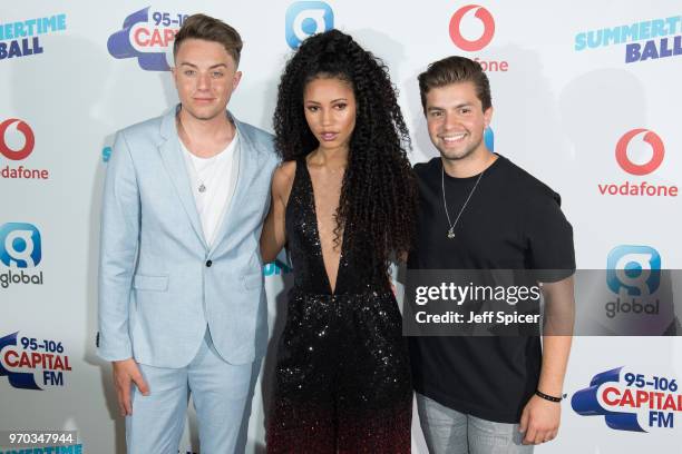 Roman Kemp, Vick Hope and Sonny Jay attend the Capital Summertime Ball 2018 at Wembley Stadium on June 9, 2018 in London, England.