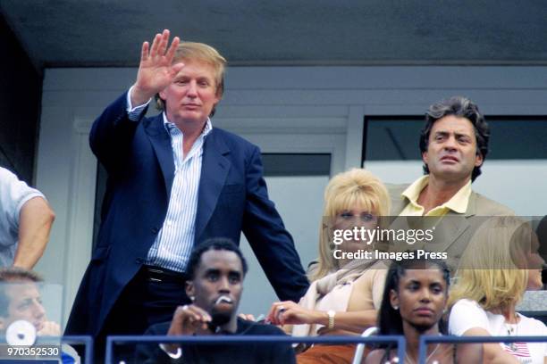 Donald Trump and Ivana Trump watch tennis at the US Open circa September 1997 in New York City.