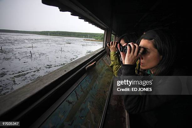 Wildlife-Hongkong-birds,FEATURE BY JOHN SAEKI Bird watchers use binoculars to view birds on the Mai Po nature reserve between Hong Kong and the...