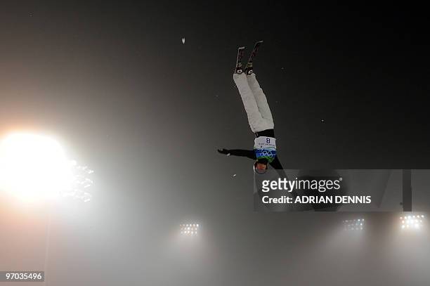Belarus's Assoli Slivets jumps before she competes in the Freestyle Skiing women's aerial finals at Cypress Mountain, north of Vancouver during the...