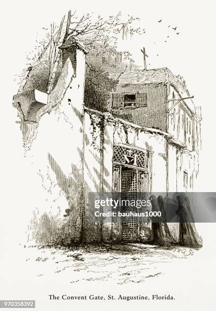 Couvent Gate St Augustine Floride Tatsunis American Victorienne Gravure 1872, Photo