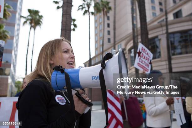 Santa Clara County leaders, volunteers and survivors held a recall rally outside of attorney James McManis' office in San Jose, Calif., on Wednesday,...