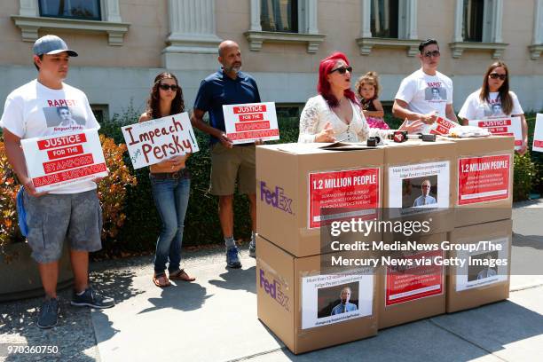 Maria Ruiz speaks during a protest calling for the impeachment of Santa Clara County Superior Court Judge Aaron Persky at the Old Courthouse in San...