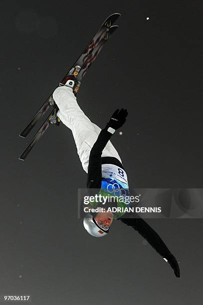 Belarus's Assoli Slivets competes in the Freestyle Skiing women's aerial finals at Cypress Mountain, north of Vancouver during the Vancouver Winter...
