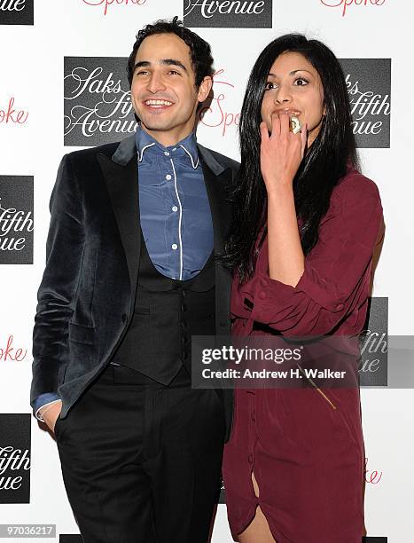 Fashion designer Zac Posen and actress Reshma Shetty attend the Z SPOKE by Zac Posen launch party at Saks Fifth Avenue on February 24, 2010 in New...