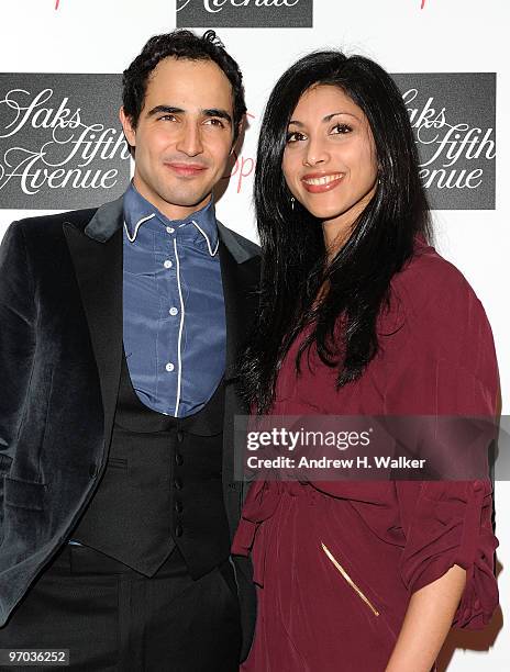 Fashion designer Zac Posen and actress Reshma Shetty attend the Z SPOKE by Zac Posen launch party at Saks Fifth Avenue on February 24, 2010 in New...