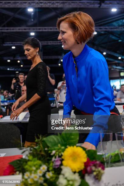 Sahra Wagenknecht , Bundestag faction co-leader of Die Linke, Katja Kipping , co-leader of Die Linke, attend the Die Linke federal party congress on...