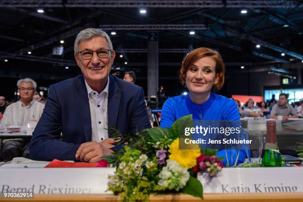 Katja Kipping, co-leader of Die Linke, and Bernd Rixinger, co-leader of the Die Linke, attend the Die Linke federal party congress on June 9, 2018 in...