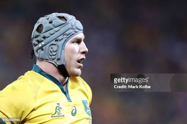 David Pocock of the Wallabies watches on during the International Test match between the Australian Wallabies and Ireland at Suncorp Stadium on June...