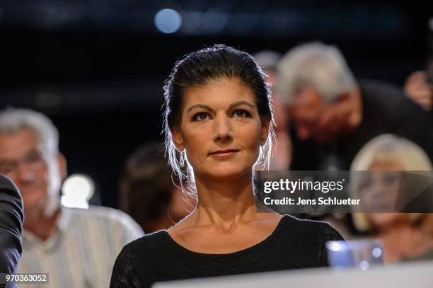 Sahra Wagenknecht, Bundestag faction co-leader of Die Linke, attends the Die Linke federal party congress on June 9, 2018 in Leipzig, Germany. Die...