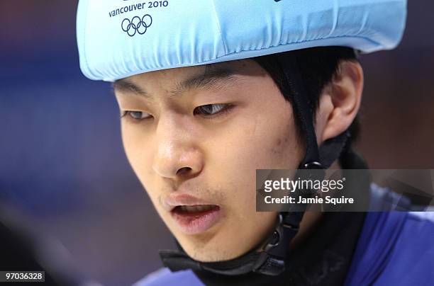 Si-Bak Sung of South Korea competes in the Short Track Speed Skating Men's 500m heat on day 13 of the 2010 Vancouver Winter Olympics at Pacific...