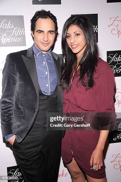 Designer Zac Posen and actress Reshma Shetty attend the Z SPOKE by Zac Posen launch party at Saks Fifth Avenue on February 24, 2010 in New York City.