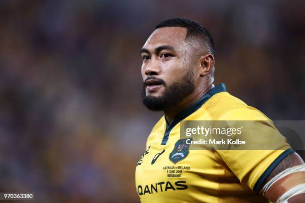 Sekope Kepu of the Wallabies watches on during the International Test match between the Australian Wallabies and Ireland at Suncorp Stadium on June...