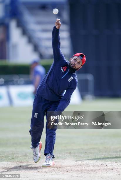 England's Adil Rashid during a nets session at The Grange, Edinburgh.