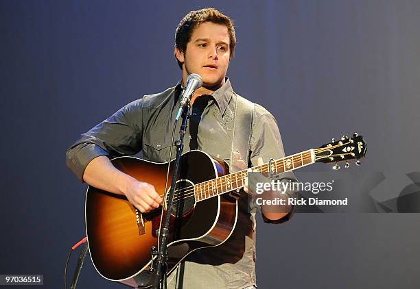 Singer/Songwriter Easton Corbin performs at the Universal Music Group Nashville luncheon as part of the 2010 Country Radio Seminar at the Historic...