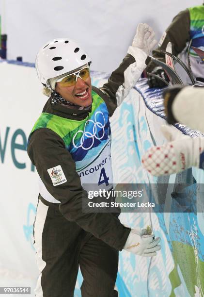 Lydia Lassila of Australia celebrates after winning the gold medal during the freestyle skiing ladies' aerials final on day 13 of the Vancouver 2010...