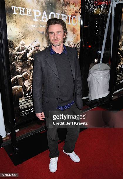 Actor Sam Trammell arrives at HBO's premiere of "The Pacific" held at Grauman's Chinese Theatre on February 24, 2010 in Hollywood, California.