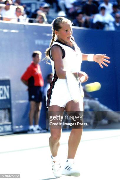 Anna Kournikova plays tennis at the US Open circa 1998 in New York City.