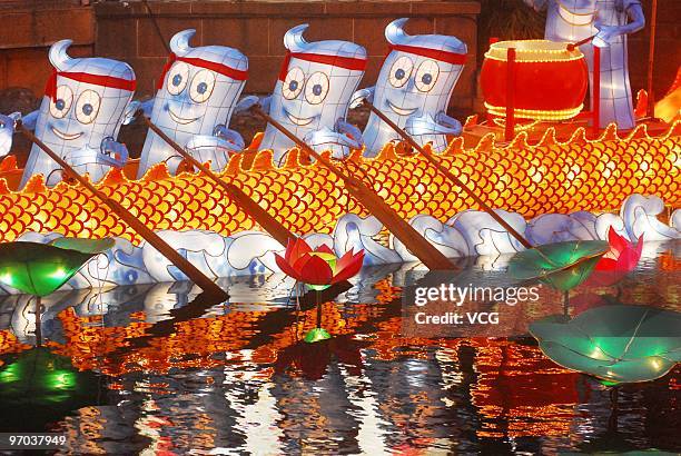 Chinese fancy lanterns of Expo mascot Hypon for Lantern Festival are seen on February 24, 2010 in Shanghai of China. The lantern festival marks the...