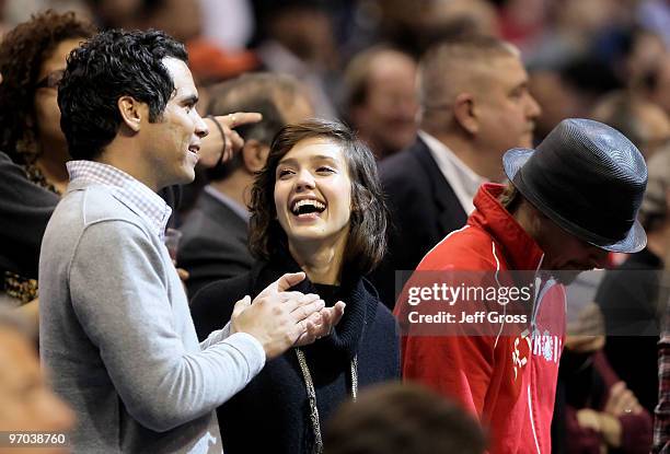 Cash Warren, Jessica Alba and Kid Rock are seen at a basketball game between the Detroit Pistons and the Los Angeles Clippers at Staples Center on...