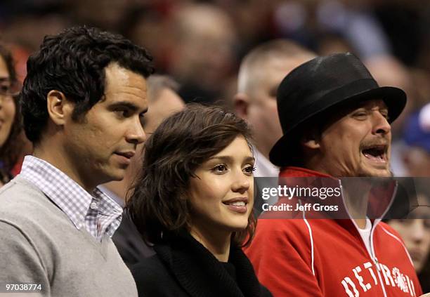 Cash Warren, Jessica Alba and Kid Rock are seen at a basketball game between the Detroit Pistons and the Los Angeles Clippers at Staples Center on...