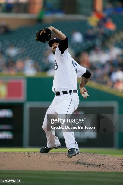 Mike Fiers of the Detroit Tigers pitches against the New York Yankees during game two of a doubleheader at Comerica Park on June 4, 2018 in Detroit,...