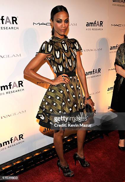 Zoe Saldana attends the amfAR New York Gala co-sponsored by M.A.C Cosmetics at Cipriani 42nd Street on February 10, 2010 in New York City.