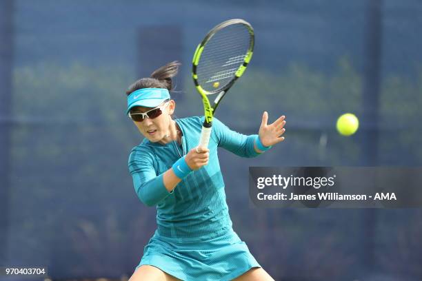 Saisai Zheng of China during Day 1 of the Nature Valley open at Nottingham Tennis Centre on June 9, 2018 in Nottingham, England.